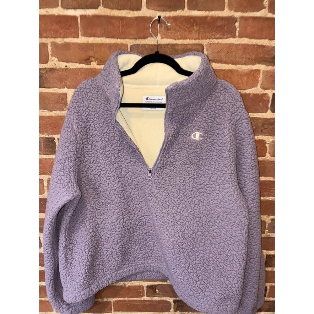 Champion Womens Purple Sherpa Fleece 1/4 Zip‎ Pullover Large Warm Fuzzy Winter